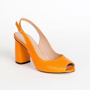 Vibrant Orange Croc Embossed Leather Sandal - Quality Leather Product Manufactured By Azra Ayakkabı. Contact For B2B Orders.
