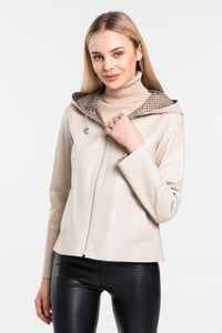 Chic Hooded Goat Leather Jacket Design - Quality Leather Product Manufactured By Afc Giyim San. Ve Tic. Ltd. Şti.. Contact For B2B Orders.