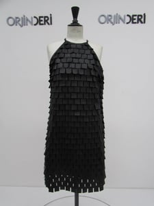 Chic Layered Suede Square Detail Halter Neck Dress For Women - Quality Leather Product Manufactured By Orjin Deri Konfeksiyon San. Ve Tic. A.s.. Contact For B2B Orders.