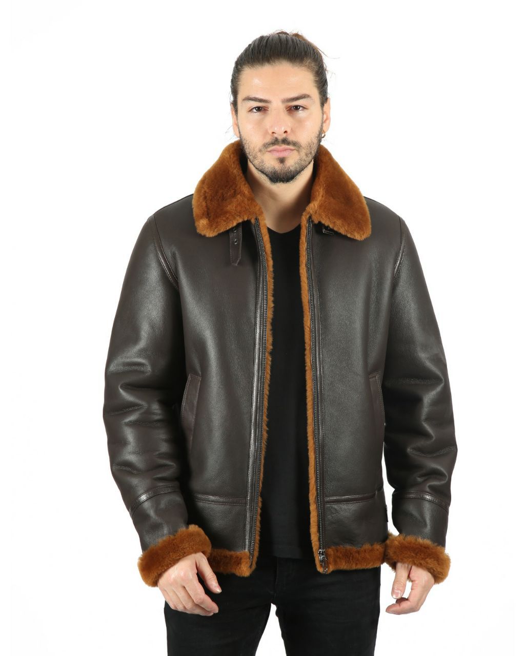 Men's Brown Genuine Shearling Leather Jacket - Quality Leather Product Manufactured By Baymod Deri A.ş. Contact For B2B Orders.