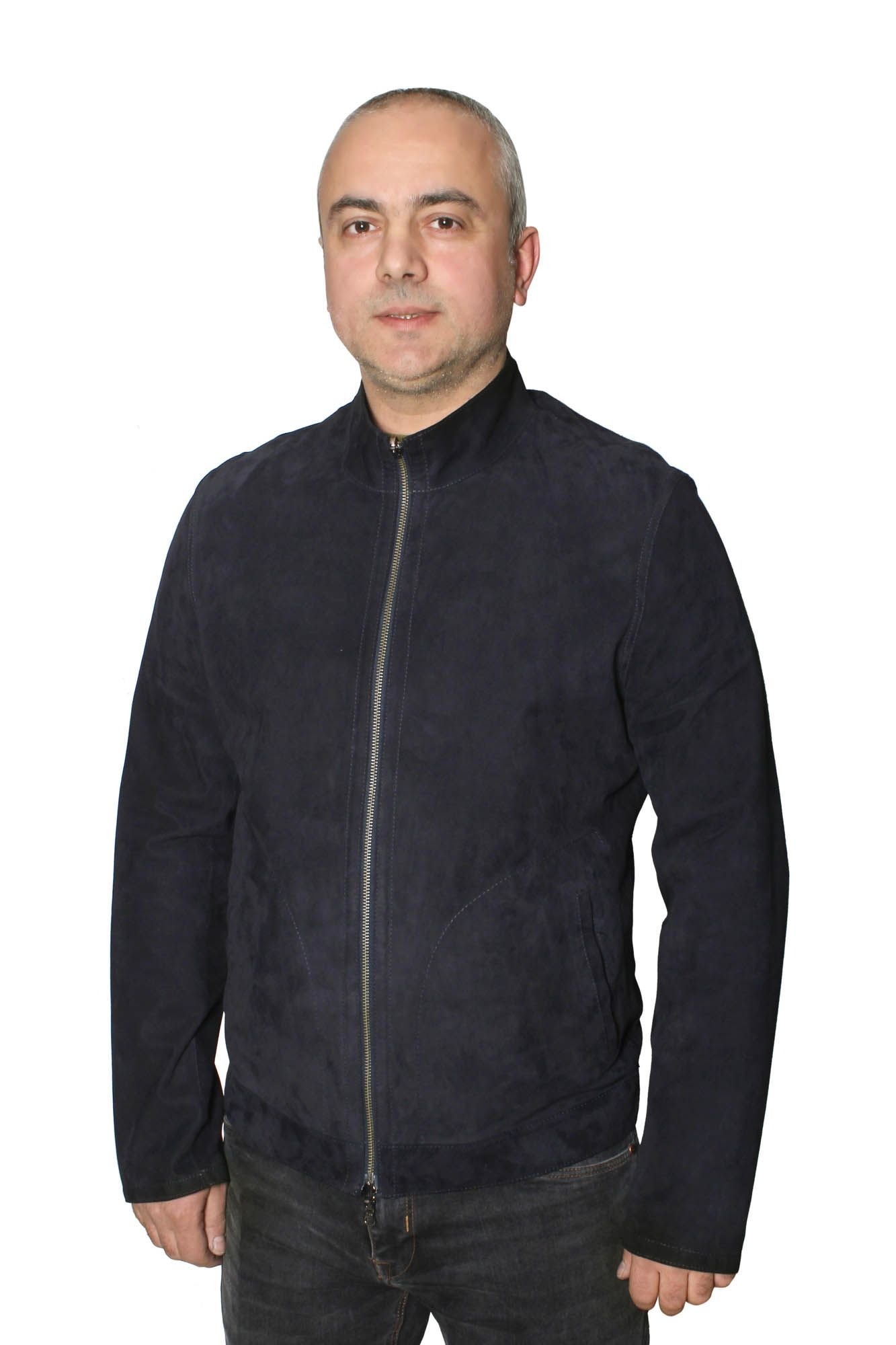 Men's Goat Suede Jacket Navy Modern Elegance - Quality Leather Product Manufactured By Derma Deri̇ Ti̇c. Ve San. Ltd. Şti̇.. Contact For B2B Orders.