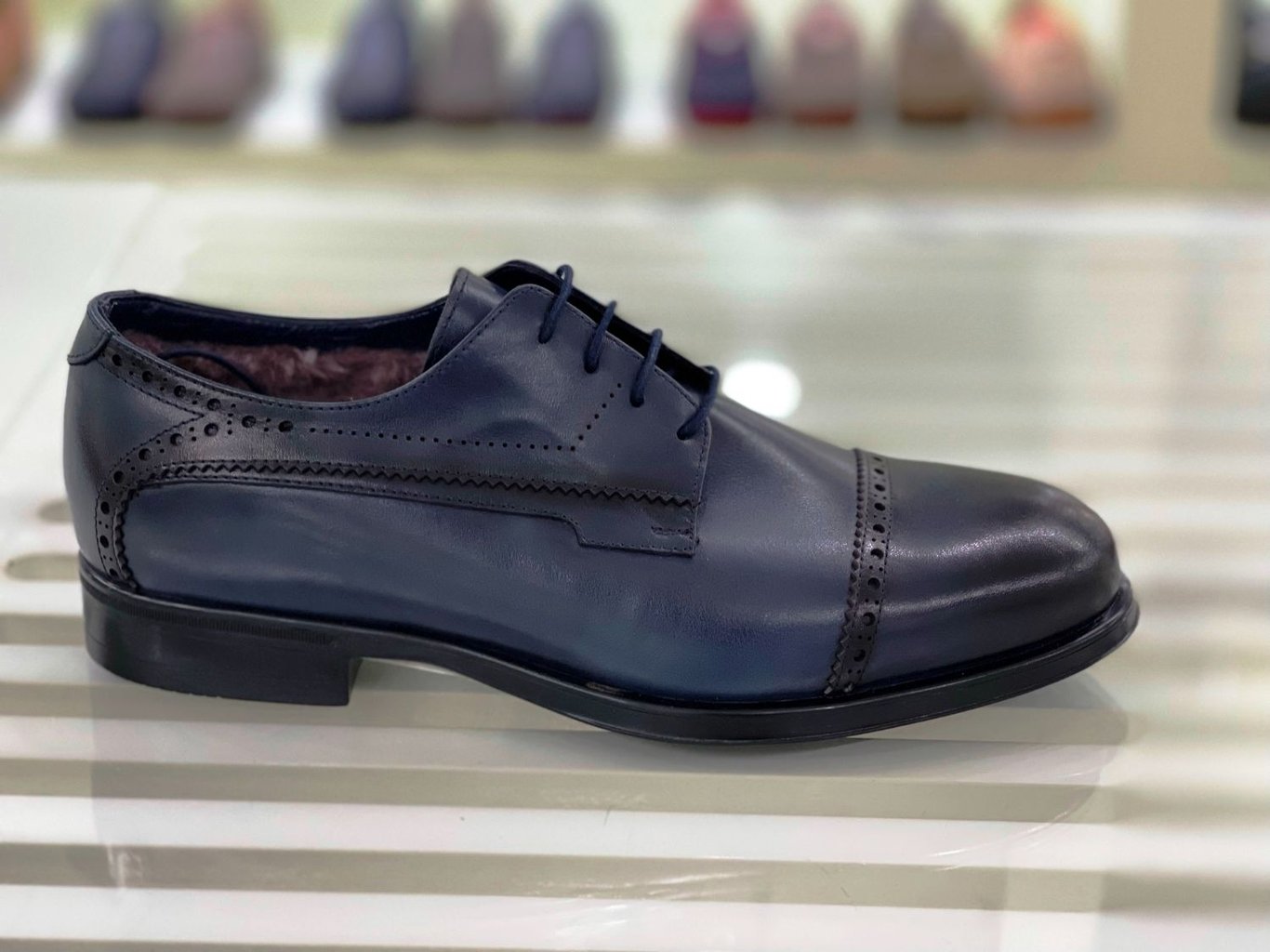 Navy Blue Leather Classic Oxford Shoes - Quality Leather Product Manufactured By Etor Ayakkabi Pazarlama Deri̇ San. Ti̇c. Ltd. Şti̇.. Contact For B2B Orders.