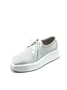 Square Toe Perforated Leather Platform Flats - Quality Leather Product Manufactured By Azra Ayakkabı. Contact For B2B Orders.