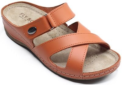 Chic Caramel Leather Crisscross Slippers - Quality Leather Product Manufactured By Berk Ayakkabi Ve Saraciye San Tic Ltd. Contact For B2B Orders.