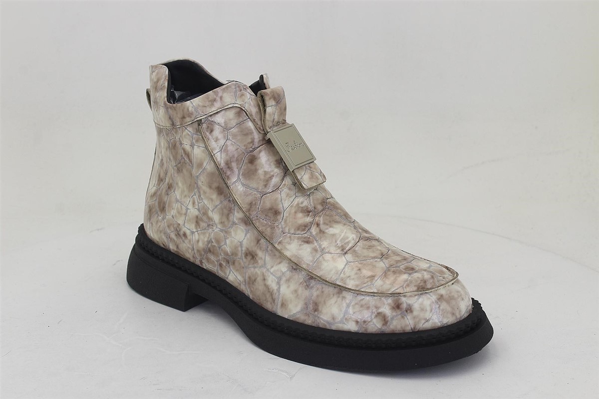 Modern Square Toe Textured Leather Ankle Boots