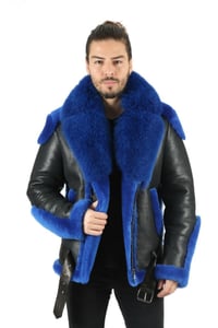 Men's Black Blue Shearling Aviator Jacket - Quality Leather Product Manufactured By Baymod Deri A.ş. Contact For B2B Orders.