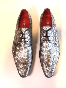Elegant Silver Geometric Pattern Leather Oxfords - Quality Leather Product Manufactured By Ferudun Kundura San.ti̇c.ltd.şti̇.. Contact For B2B Orders.