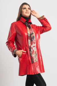 Vibrant Red Leather Belted Women's Jacket - Quality Leather Product Manufactured By Greyder Deri̇ San Ve Ti̇c Ltd. Contact For B2B Orders.