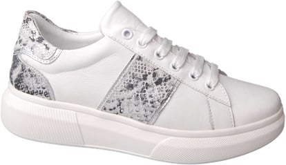 White Genuine Leather Snakeskin Accent Women's Sneakers - Quality Leather Product Manufactured By Nebi̇ Endi̇can Gi̇yi̇m Sanayi̇ Ve Ti̇caret Ltd. Şti̇.. Contact For B2B Orders.