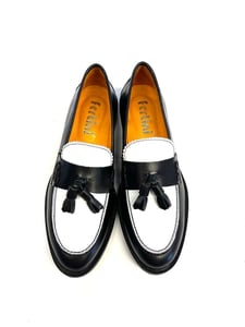 Classic Black White Genuine Leather Tassel Loafers - Quality Leather Product Manufactured By Ferudun Kundura San.ti̇c.ltd.şti̇.. Contact For B2B Orders.