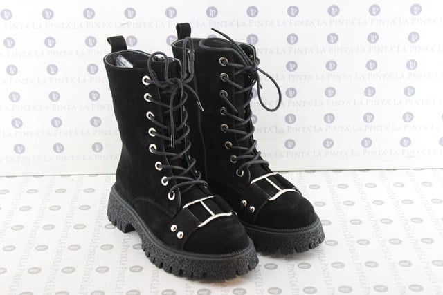 Eleganter Schnallen Wildleder Schnürstiefel Damen