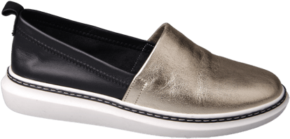 Elegant Gold Black Leather Women's Slip On Loafer - Quality Leather Product Manufactured By Nebi̇ Endi̇can Gi̇yi̇m Sanayi̇ Ve Ti̇caret Ltd. Şti̇.. Contact For B2B Orders.