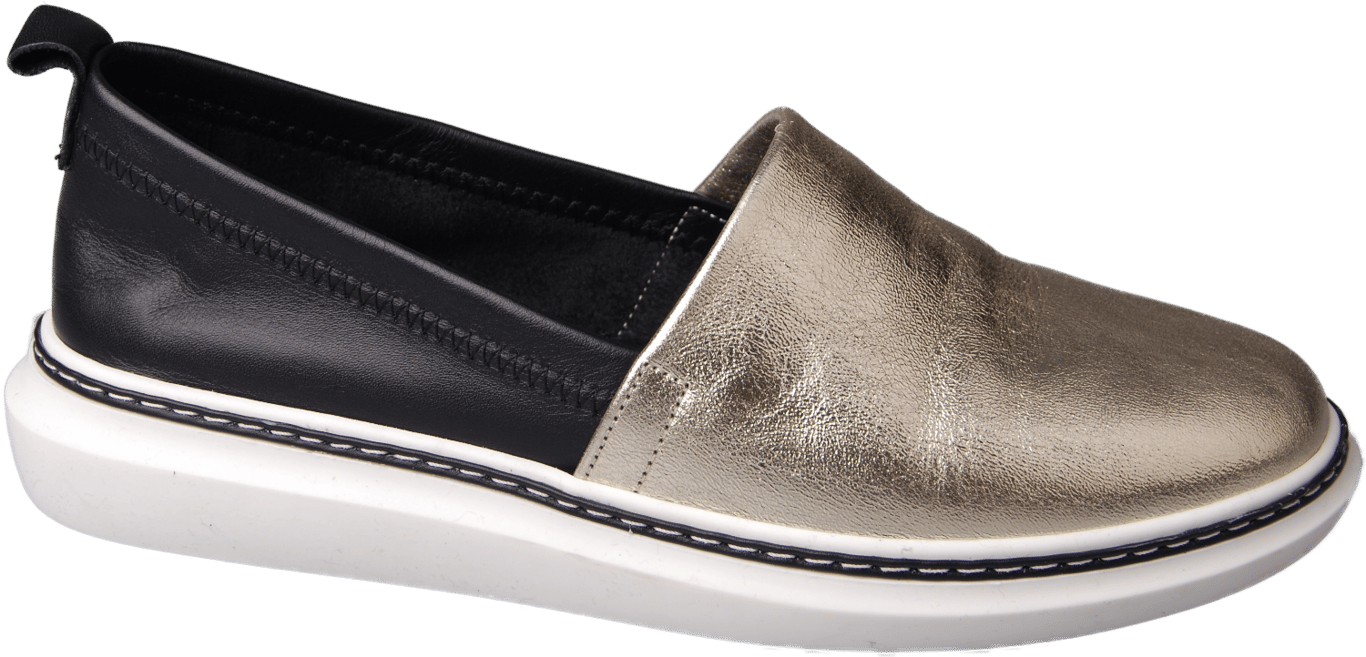 Elegant Gold Black Leather Women's Slip On Loafer - Quality Leather Product Manufactured By Nebi̇ Endi̇can Gi̇yi̇m Sanayi̇ Ve Ti̇caret Ltd. Şti̇.. Contact For B2B Orders.