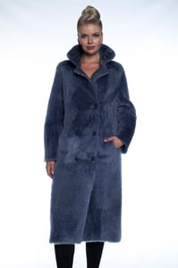Elegant Dusty Blue Shearling Long Winter Coat - Quality Leather Product Manufactured By Besnili Deri Petrol Gida Ve Mam. Dis Ti̇c. Ltd. Sti.. Contact For B2B Orders.