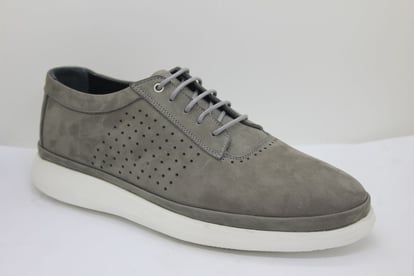 Grey Nubuck Leather Perforated Men's Shoe - Quality Leather Product Manufactured By Akkoç Deri̇ Sanayi̇ Ve Ti̇caret A.ş.. Contact For B2B Orders.