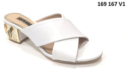 White Leather Cross Strap Sandals With Mosaic Heel - Quality Leather Product Manufactured By Poletto Ayakkabicilik Sanayi̇ Ve Diş Ti̇caret Anoni̇m Şi̇rketi̇. Contact For B2B Orders.