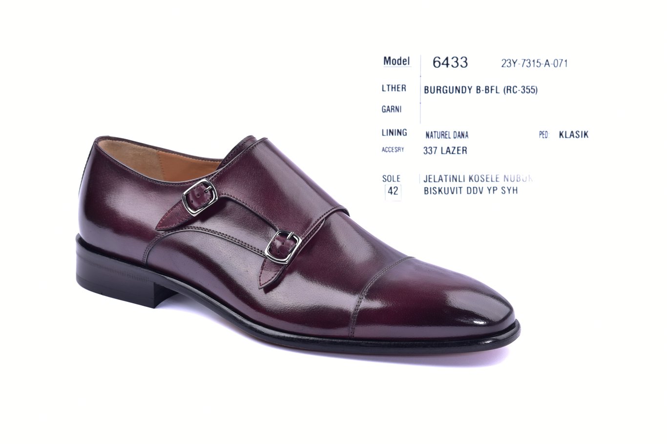 Глянцевые Бордовые Кожаные Туфли Двойной Монк