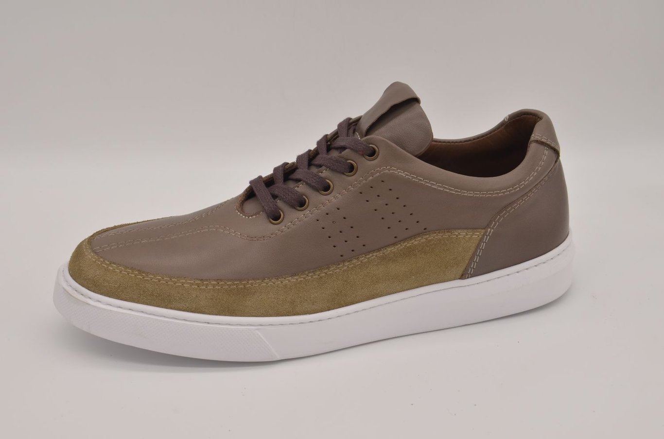 Стильные Тауповые Кожаные Кроссовки С Замшей Хаки