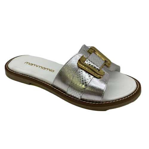 Metallic Silver Snakeskin Buckle Slipper - Quality Leather Product Manufactured By Mammamia İç Ve Dış Ticaret A.ş.. Contact For B2B Orders.