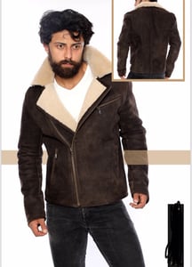 Herren Dunkelbraune Wildleder Shearling Bikerjacke - Qualitatives Lederprodukt Hergestellt Von Merino Kürk San Ve Tic Ltd Şti. Kontakt Für B2B-Bestellungen.