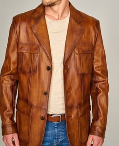 Mens Distressed Tan Leather Safari Blazer Jacket - Quality Leather Product Manufactured By Dersan Deri Sanayi Ve Ticaret Limited Şirketi. Contact For B2B Orders.