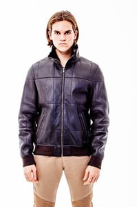 Men's Elegant Grid Stitched Leather Bomber Jacket - Quality Leather Product Manufactured By Süed Mod Deri̇ci̇li̇k San Ve Ti̇c Ltd. Şti̇.. Contact For B2B Orders.