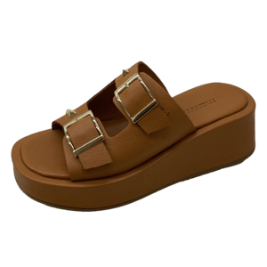 Chic Tan Buckle Studded Leather Platform Slipper - Quality Leather Product Manufactured By Mammamia İç Ve Dış Ticaret A.ş.. Contact For B2B Orders.