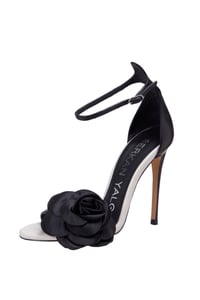 Elegant Black White Leather Stiletto Sandal