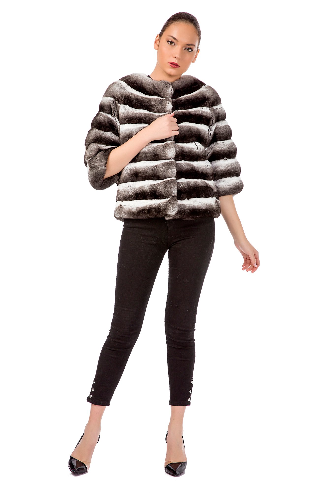 Elegante Gestreifte Chinchilla Pelz Jacke Damen - Qualitatives Lederprodukt Hergestellt Von F.o.u.r.m.i̇.e. Deri̇ Sanayi̇ Diş Ti̇caret Ltd.şti̇.. Kontakt Für B2B-Bestellungen.