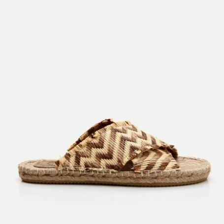 Women Zigzag Patterned Beige Summer Espadrille Slides - Quality Leather Product Manufactured By Karma Ayakkabıcılık San. Ve Tic Ltd Sti. Contact For B2B Orders.