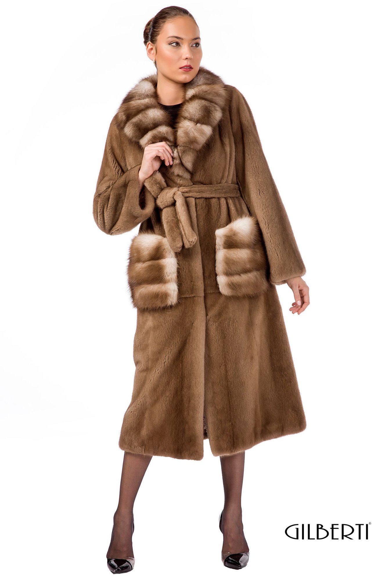 PASTEL NAFA MINK COAT WITH STONE MARTEN COLLAR AND POCKET