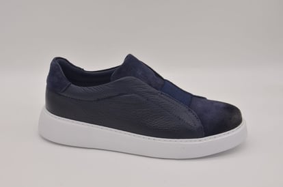 Womens Navy Blue Grained Leather Suede Slip On Everyday Sneaker - Quality Leather Product Manufactured By Çetsan Ayakkabı Sanayi Ve Ticaret Limited Şirketi. Contact For B2B Orders.
