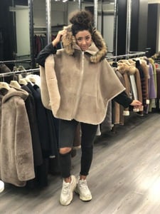 Luxurious Hooded Suede Shearling Cape Coat - Quality Leather Product Manufactured By Intellect İç Ve Diş Ti̇c. Ltd. Şti̇.. Contact For B2B Orders.