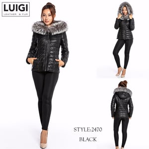Elegant Quilted Leather Jacket With Fur Hood - Quality Leather Product Manufactured By Luigi Leather & Fur. Contact For B2B Orders.
