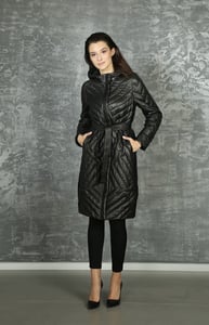 Elegant Quilted Lambskin Coat With Self Tie Belt - Quality Leather Product Manufactured By Rubi̇s Deri̇ci̇li̇k San. Ve Ti̇c. Ltd. Şti̇.. Contact For B2B Orders.