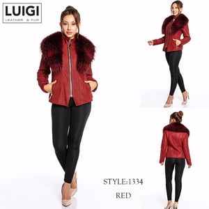 Elegant Red Lambskin Fur Collar Jacket Women - Quality Leather Product Manufactured By Luigi Leather & Fur. Contact For B2B Orders.