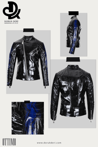 Glossy Black Blue Exotic Snake Skin Jacket - Quality Leather Product Manufactured By Doruk Deri̇ Konfeksi̇yon San. Ve Ti̇c. Ltd. Şti̇.. Contact For B2B Orders.