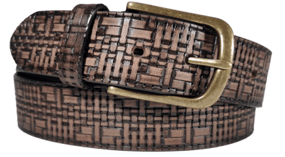 Men's Embossed Basketweave Pattern Leather Belt - Quality Leather Product Manufactured By Harun Ozel Deri Mamülleri San. Tic. Oto. Ltd. Şti.. Contact For B2B Orders.