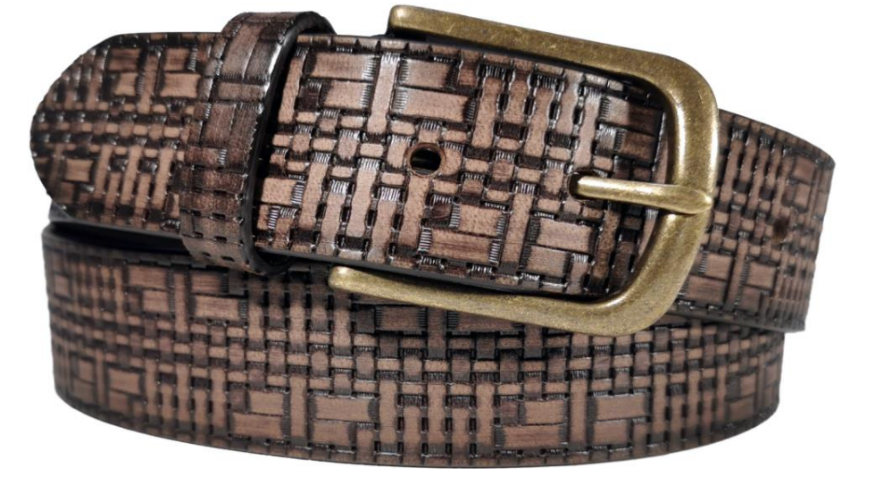 Men's Embossed Basketweave Pattern Leather Belt - Quality Leather Product Manufactured By Harun Ozel Deri Mamülleri San. Tic. Oto. Ltd. Şti.. Contact For B2B Orders.