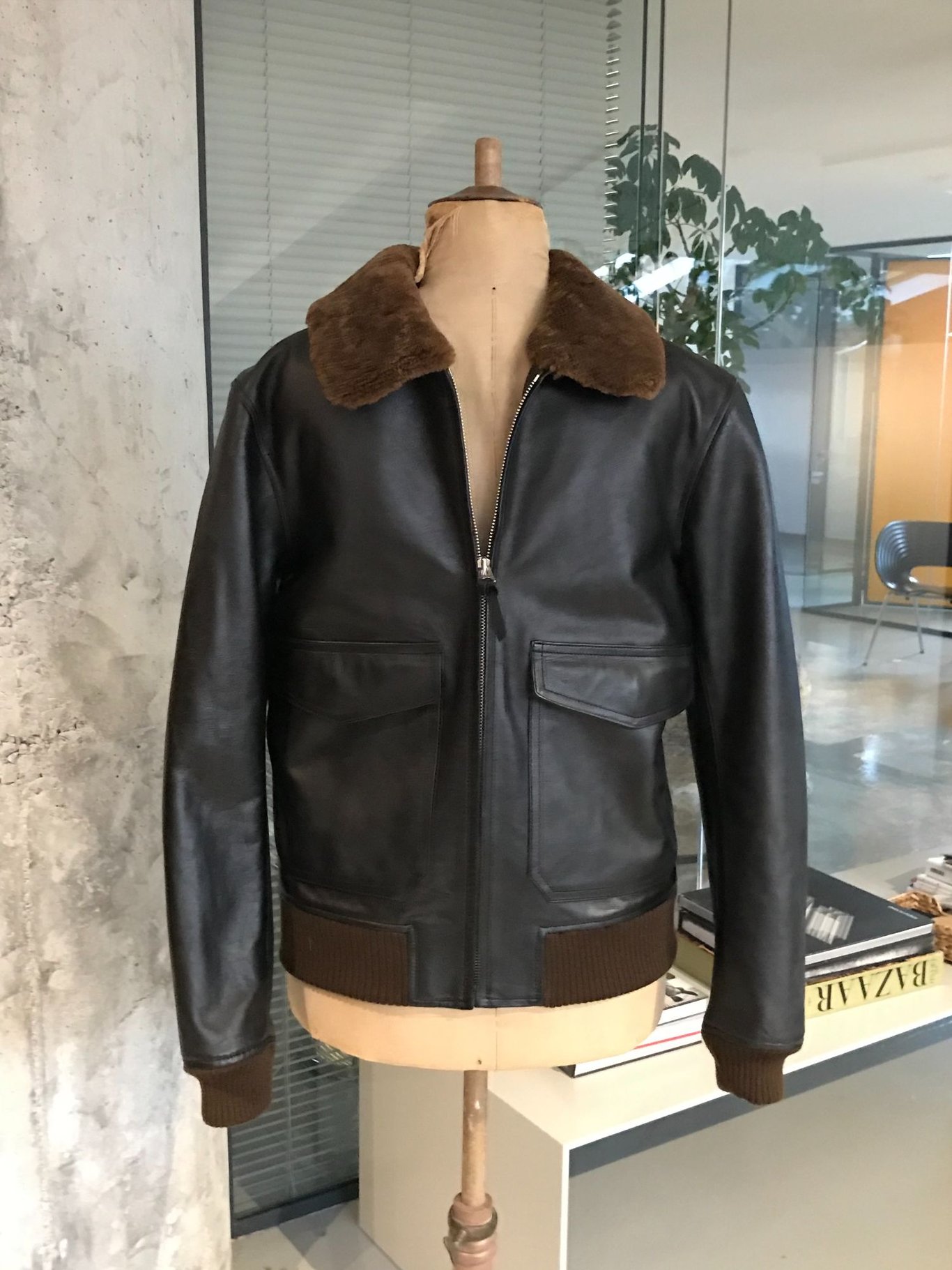 Men Calf Leather Pilot Jacket With Shearling Collar