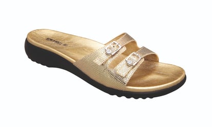 Glamorous Gold Embossed Dual Strap Slippers - Quality Leather Product Manufactured By Ceyo Ortopedi̇k Sandalet Sanayi̇ Ve Ti̇caret As.. Contact For B2B Orders.