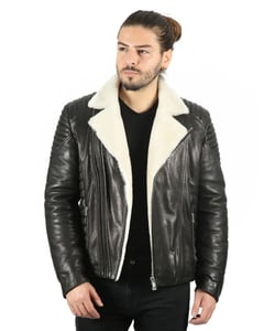 Mens Black Lambskin Quilted Biker Jacket - Quality Leather Product Manufactured By Baymod Deri A.ş. Contact For B2B Orders.