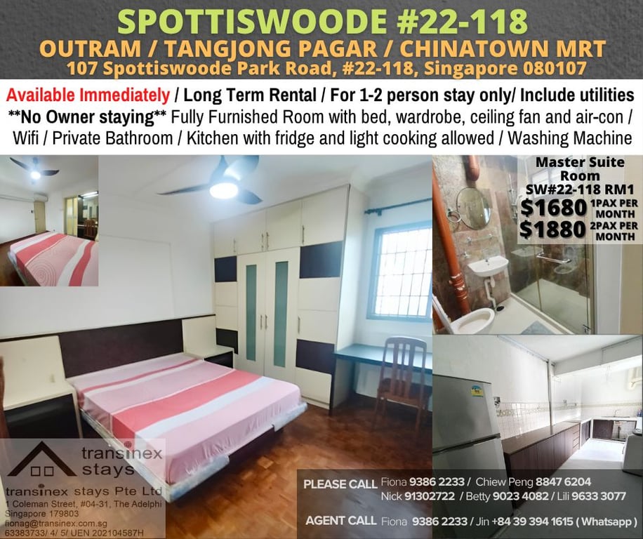 HDB Master Room for Rent in Bukit Merah · 107 Spottiswoode Park Road, 080107 · S$ 1,680/mo - Image 1 of 6