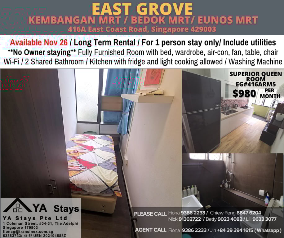 Condo Common Room for Rent in Bedok · 416A East Coast Road, 429003 · S$ 980/mo - Image 1 of 5