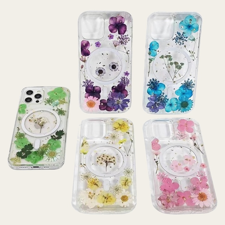 iPhone Duo 3D Glitter Floral Pattern Resin Epoxy Case with Hinge Protection MagSafe