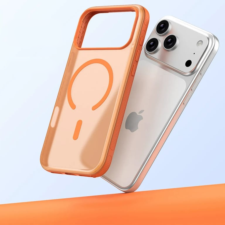iPhone 17 Series Cosmetic Orange Color Magnetic Case Soft-Touch Frosted Translucent