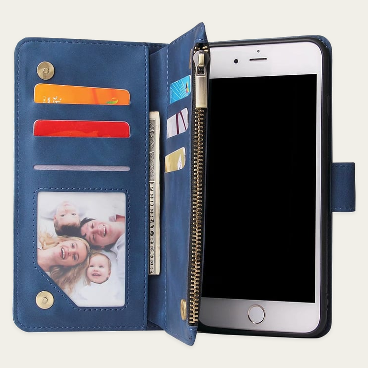 Samsung Galaxy J4 Plus Multifunction Wallet Case Suede Finish 6 Card Slots & Zipper Pouch