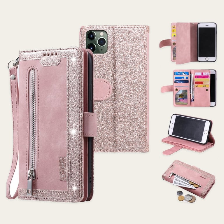 Samsung Galaxy J4 Plus All in One Wallet 9 Card Front Zipper Suede Finish