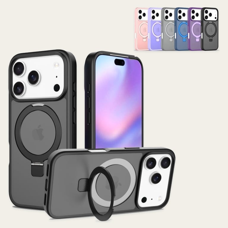 iPhone Air Soft-Touch Frosted Bumper Case with Foldable Magnetic Ring Kickstand, Shockproof