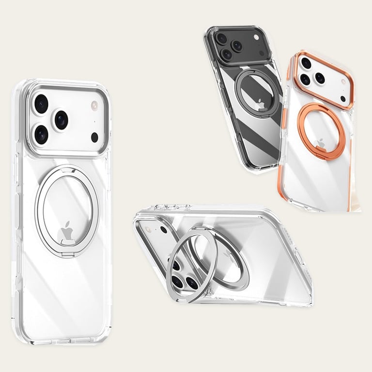 iPhone 16 Plus Crystal Clear MagSafe Case with Rotating Magnetic Ring & Metallic Camera Frame